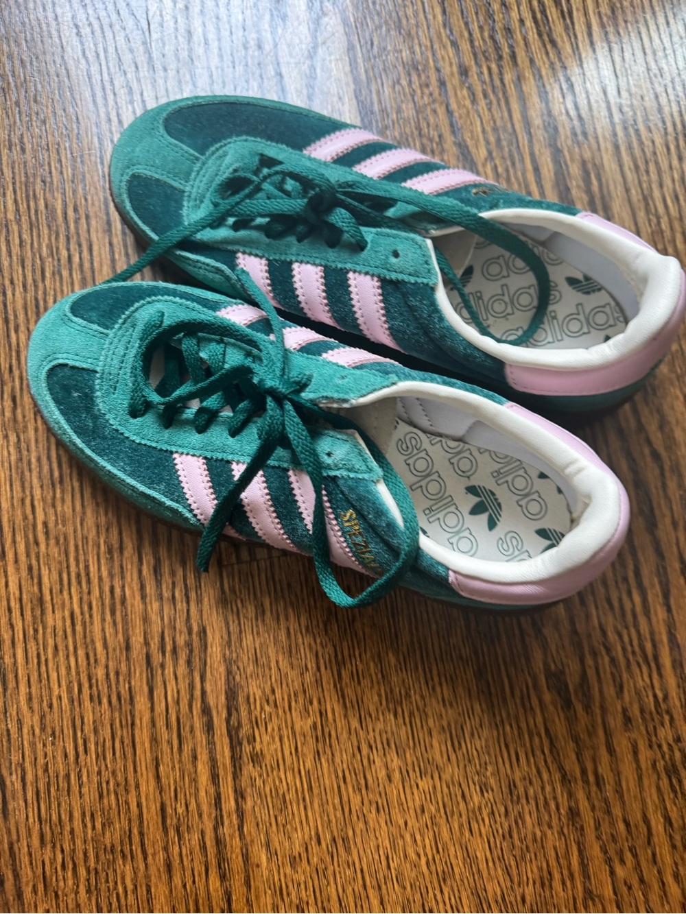 adidas Green Suede Sneakers with Pink Stripes size 5.5 worn once
